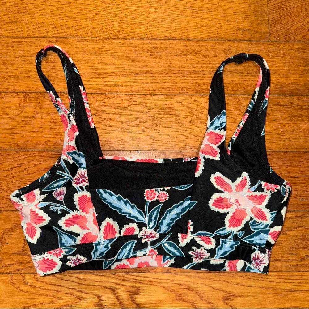 Old Navy black floral square neck bikini swim top and bottoms S - Picture 5 of 14